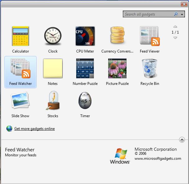 Windows Vista Sidebar, Gadgets and Widgets